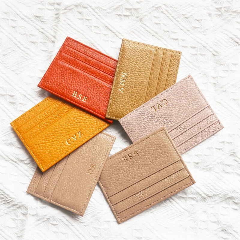 Custom Letters Luxury Card Wallet Gift With Box Engrave Name Genuine Leather Creative Cute Card Holder Woman Man Coin Purse