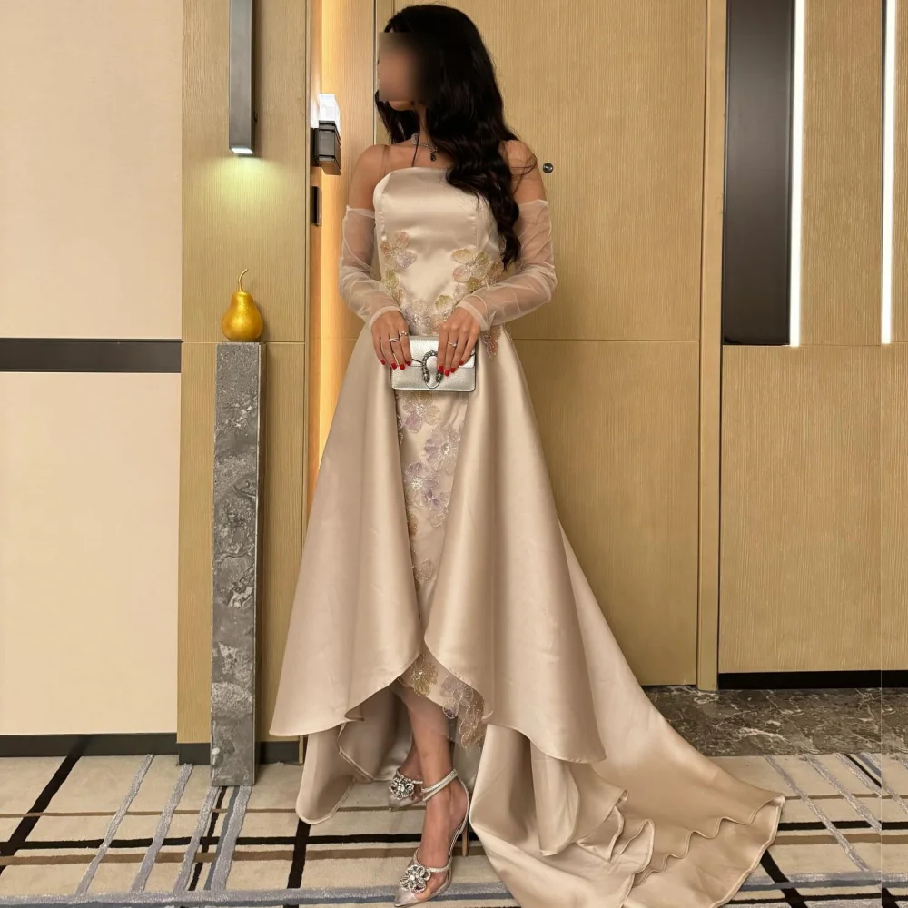 Satin Pattern Graduation A-line Strapless Bespoke Occasion Gown Long Dresses