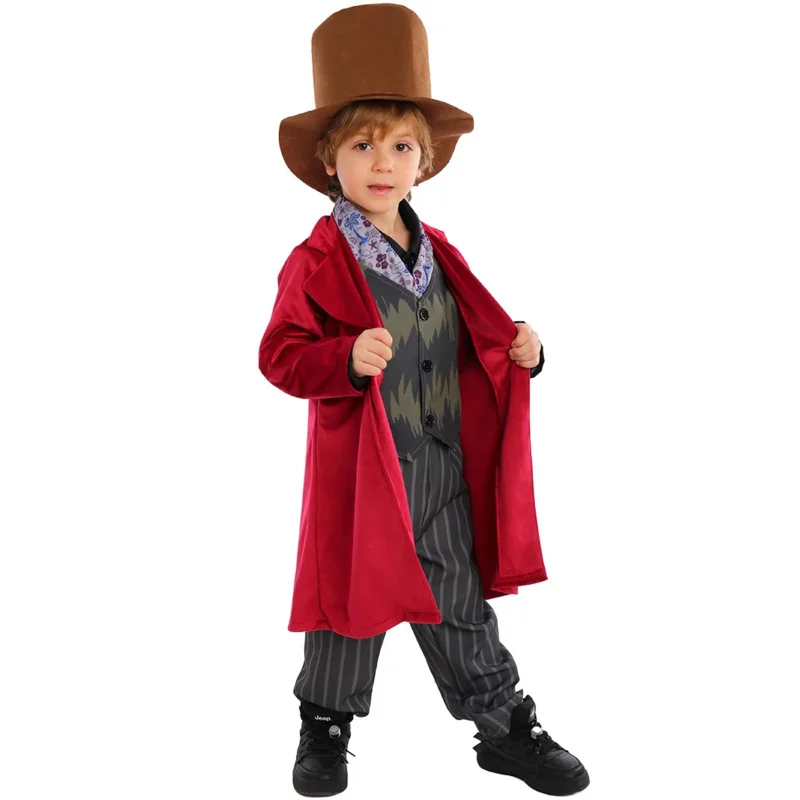 2024 Willy Charlie Cosplay Costume Uniform Chocolate Factory Child Role Play Outfit Full Suit Halloween Masquerade Party Supply