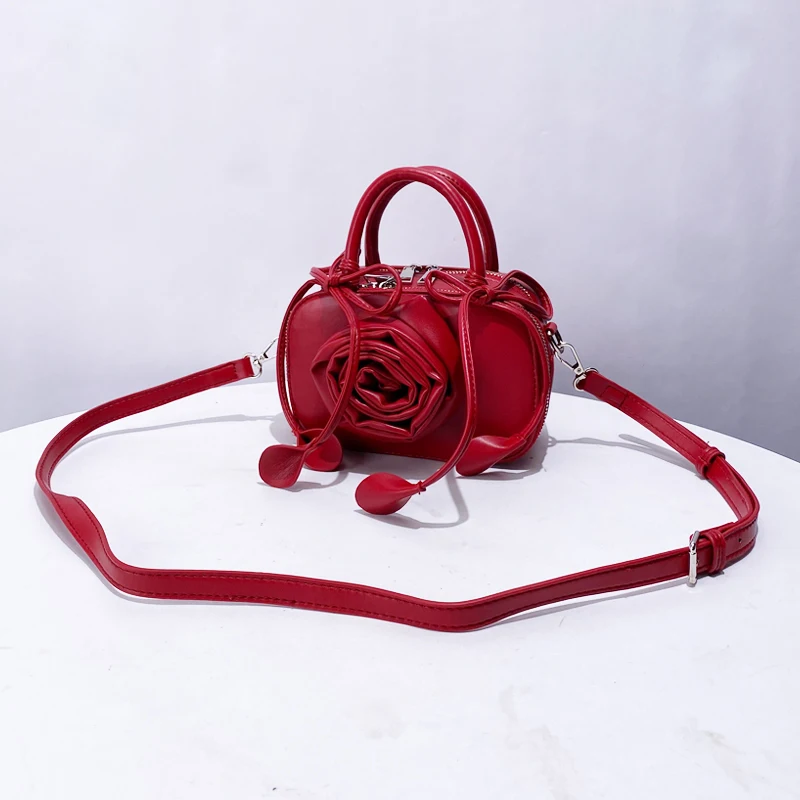 Rose Flower Bowling Bags For Women Luxury Designer Handbags And  Purses 2024 New In Fashion PU Zipper Small Shoulder Crossbody