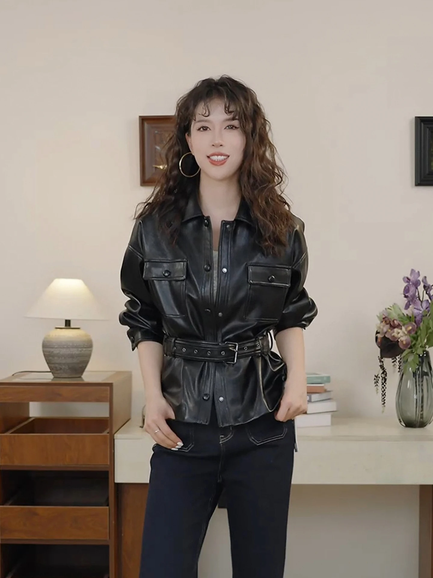 

Женская модная приталенная куртка Nana Tall DMX из искусственной кожи в стиле ретро с длинными рукавами и воротником-стойкой для весеннего сезона