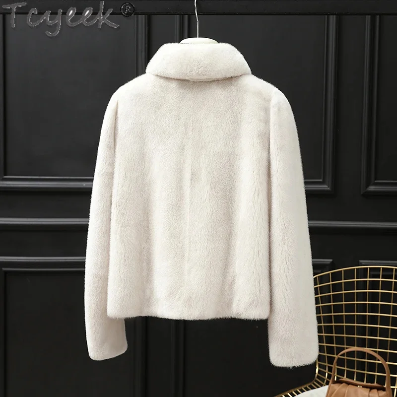 Natural Tcyeek Coat Women 2024 Short Style Winter Women's Jackets White Fashion Real Fur Coats Whole Female Mink