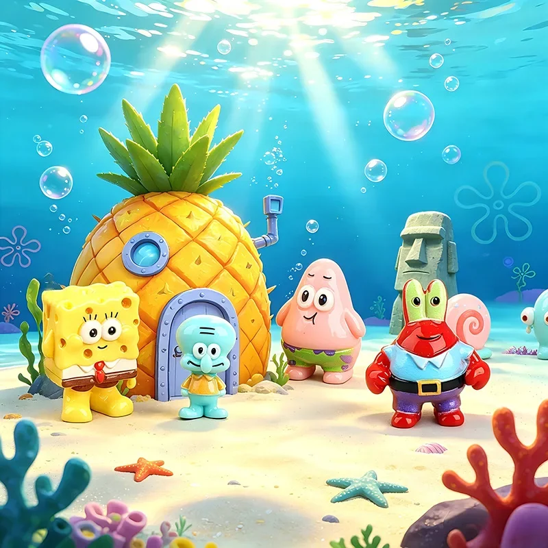 8PCS Hot Sale Kawaii SpongeBob SquarePants Series Cute Mini Model Cartoon Character Creativity DIY Model Desktop Toy Gifts view 2