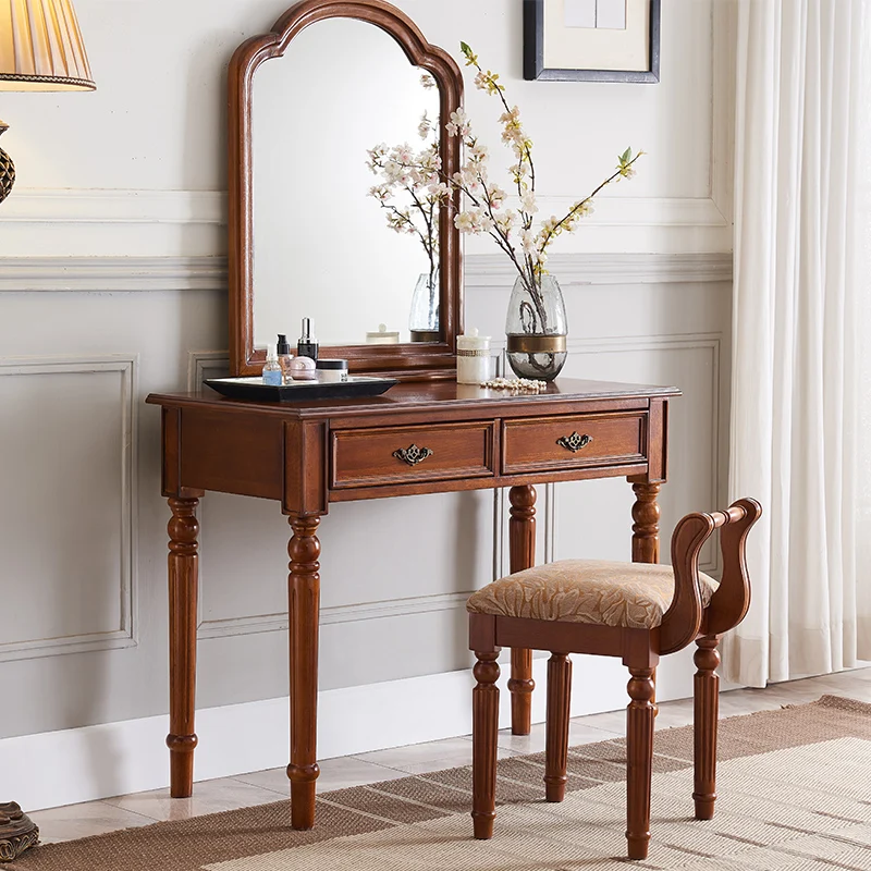 

Solid Wood Vintage Vanity Table Minimalist Brown Space Saving Makeup Vanity Table Unique Nordic Tavolo Trucco Room Stuff Bedroom
