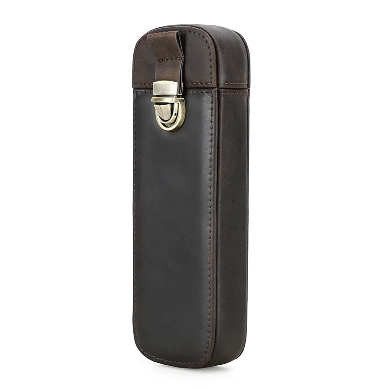 حافظة أقلام جلدية من ريترو وايلد هورس - مصنوعة يدويًا مع آلية قفل، صندوق تخزين أقلام السفر المكتبي من نوع الدرج #6