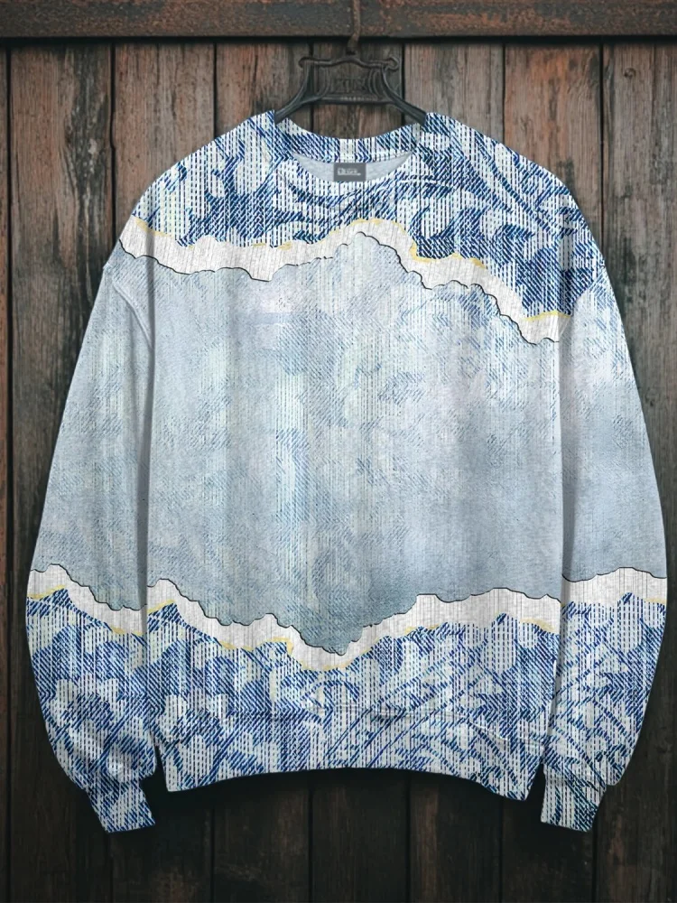 

Men's Casual Sweatshirt Fashion Blue Tie-Dye Ethnic Pattern Faux Denim Art Print Pullovers Holiday Spring Long Sleeve O-neck Top