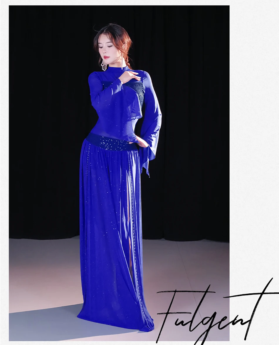 ベリーダンスパフォーマンス衣装女性のためのメッシュ長袖ダンス服衣装ダンス服セット大人の練習スーツ