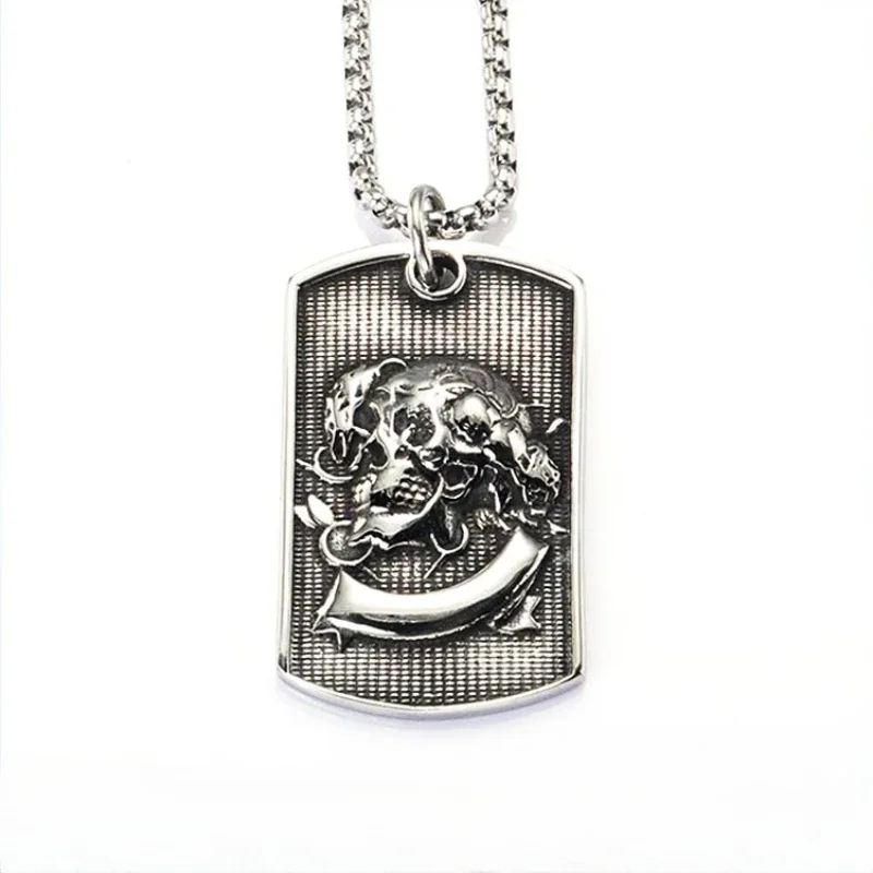 Hip-hop Military Brand Stainless Steel Punk Skull Head Sweater Pendant Men's for Necklace Chains