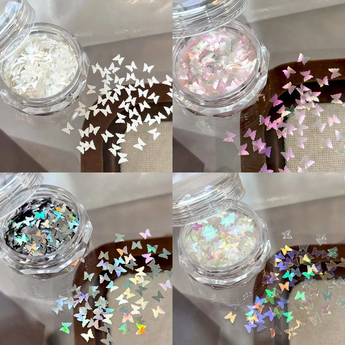 1/4Jar Laser Iridescent Butterfly Nail Glitter Sequins Holographic Mini Butterflies Nails Flakes DIY Sparkle Manicure Decoration