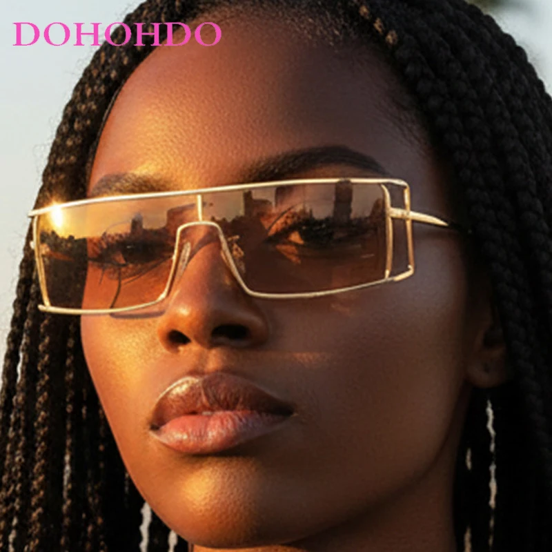 

Popular Y2K Metal Square One-Piece Sunglasses Women Luxury Designer Punk Sunglass Men Outdoor Summer Traveling Shades Очки UV400