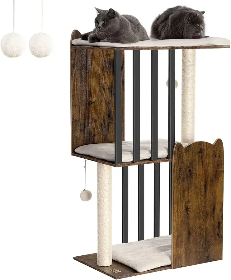 

FourFurPets 43.8in 3-Tier Modern Cat Tree Tower Condo, Cat Scratch Posts for Indoor Cats, Big Plate, Two 19.7in Full Sisal Scrat