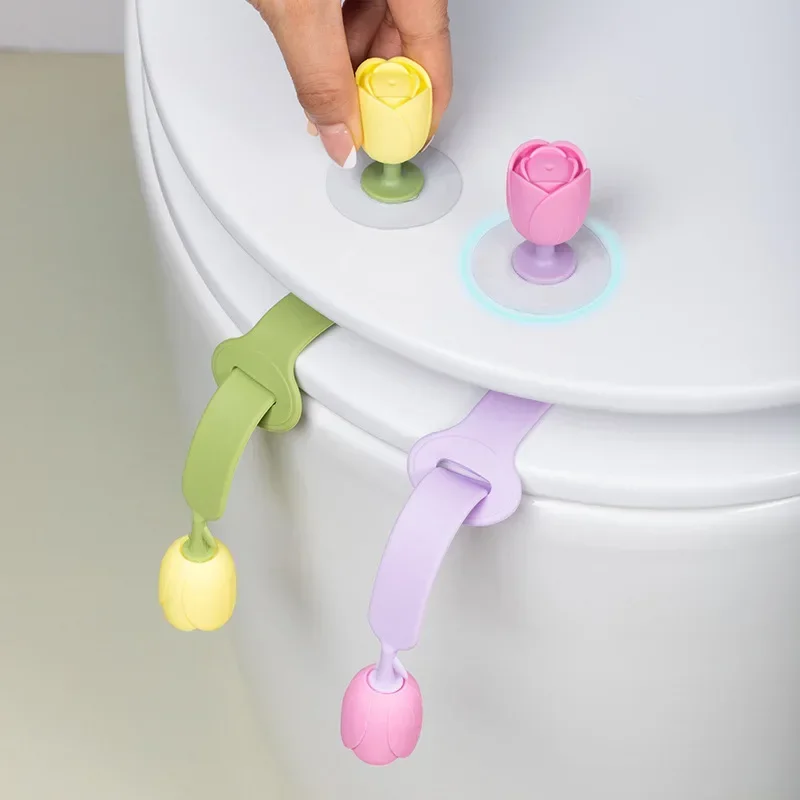 Silicone Tulips Toilet Lid Lifter Seat Handle Holder Smart Toilet Lid Lift Tool Seat Ring Flapper Bathroom Closestool Holder