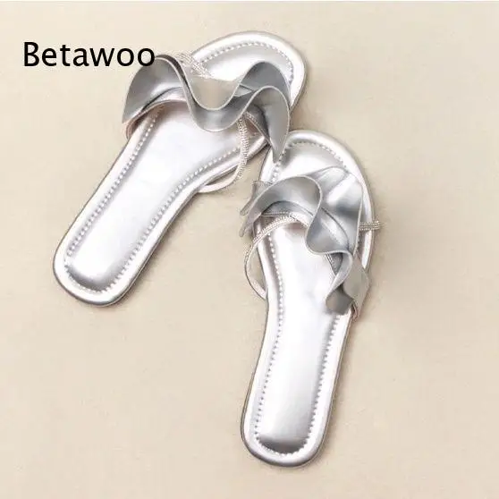 Premium Ruffle Trim Flat Slide Sandals Women Summer Elegant Open Toe Slip On Mules Casual Vacation Beach Shoes