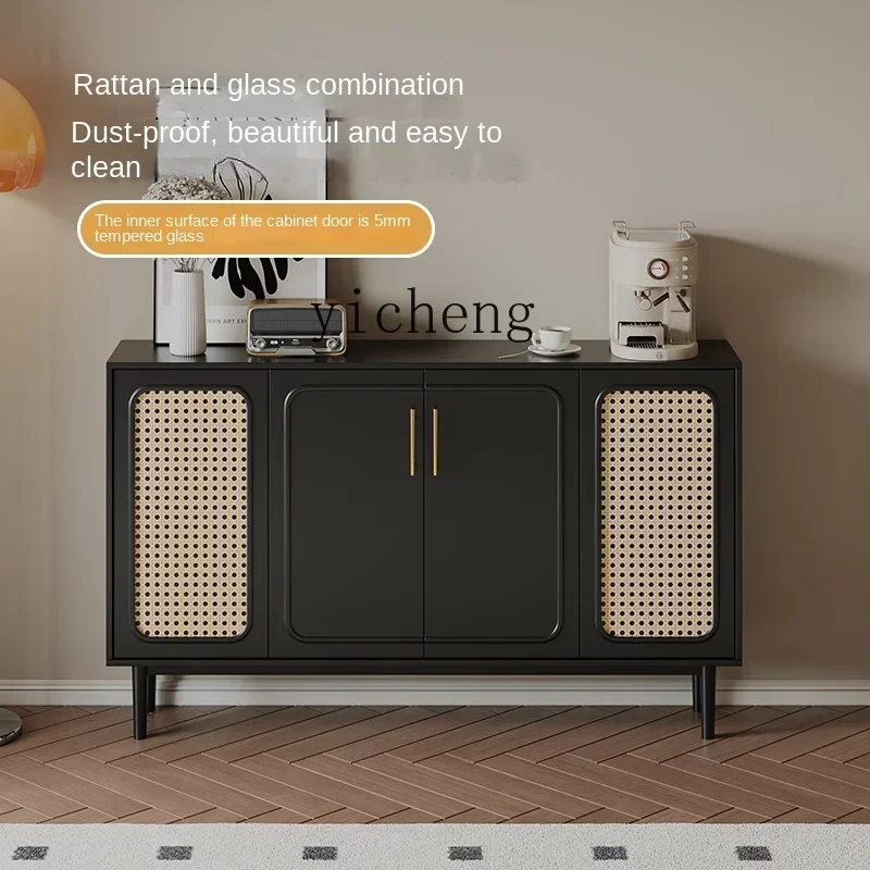 

TQH French retro rattan ultra-thin dining side locker American multi-functional entrance cabinet