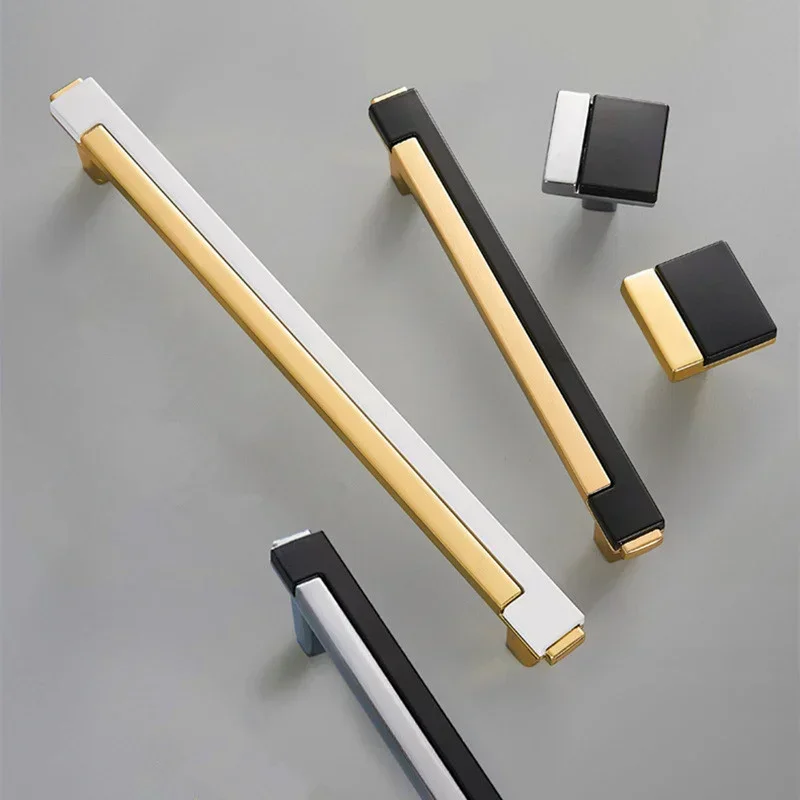 Light luxury two-color splicing wardrobe cabinet zinc alloy handle modern simple indoor drawer cabinet door single hole door