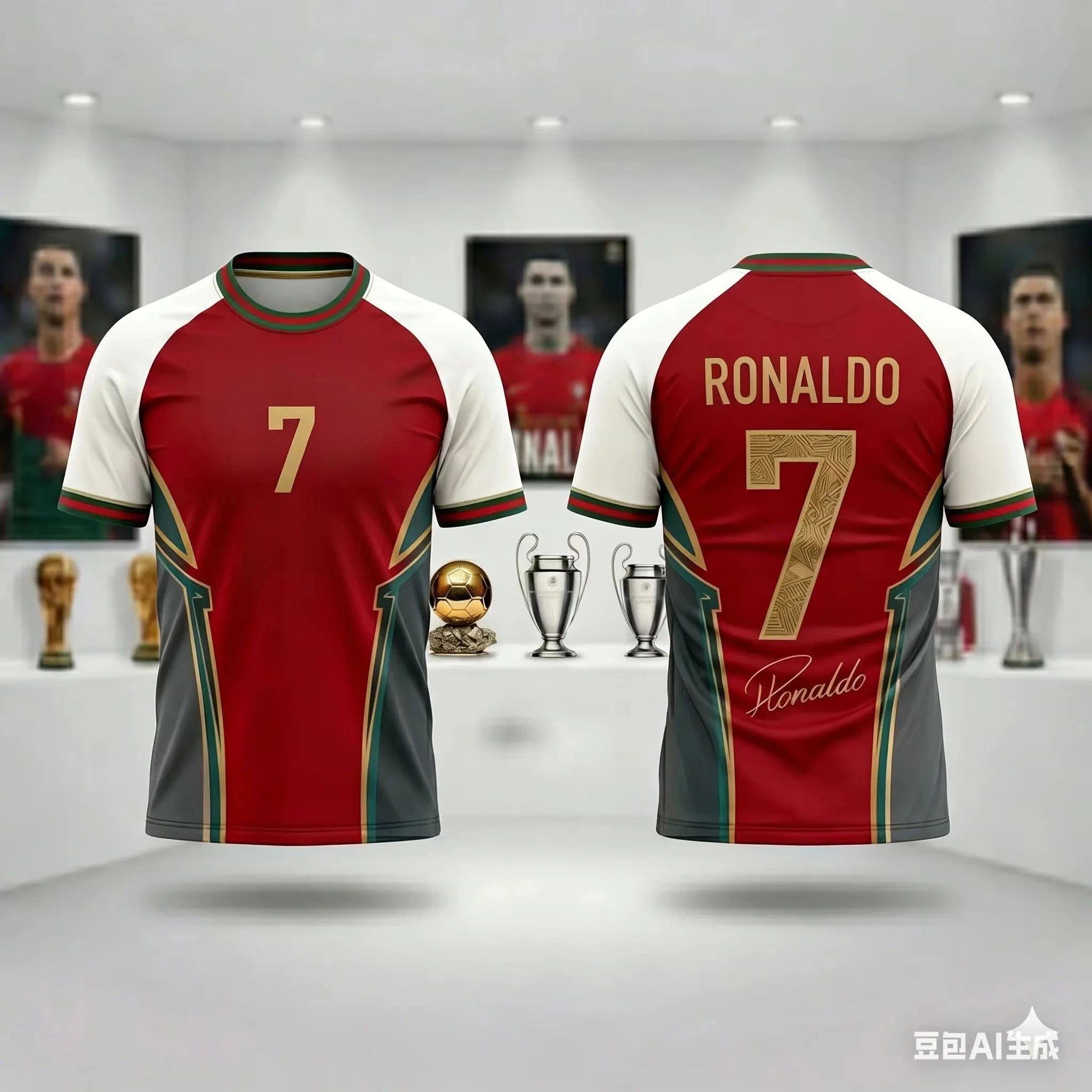 Kids Unisex Ronaldo #7 Portugal Inspired Gold Signature Graphic Short Sleeve Jersey Quick Dry Breathable Football Soccer T-Shirt