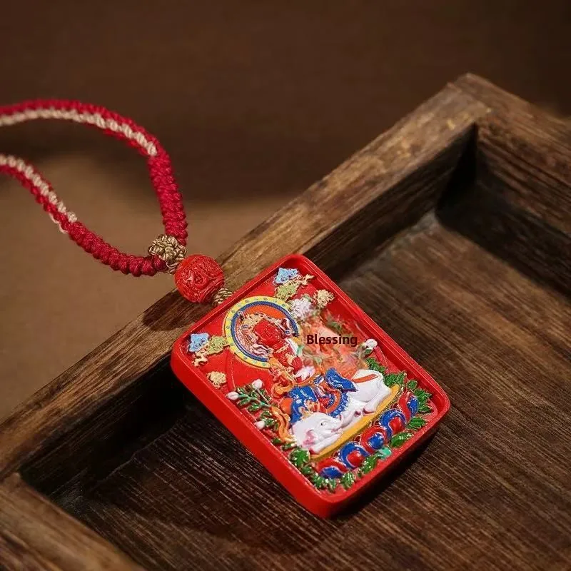 Chinese Style Lucky Cinnabar Thangka Painted 8 Patron Saint Pendant Necklace Chinese Zodiac Blessing Good Fortune Auspicious Amu