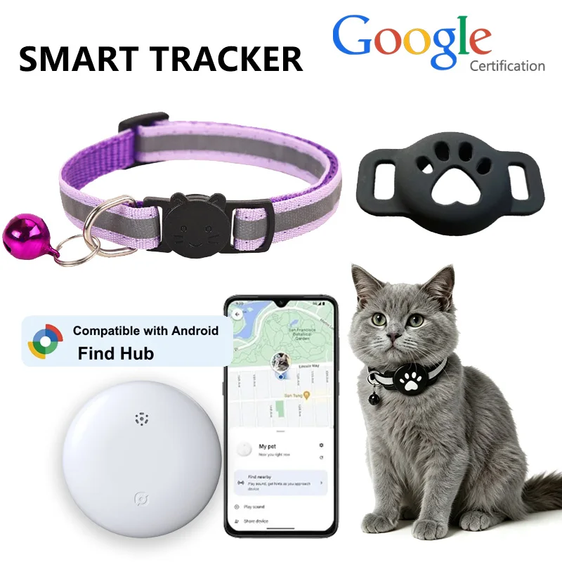 Cat Smart Trackers Collar Anti-Lost Kitten Tracker Adjustable Safety Buckle Reflective GPS Collar for Android Google Find Hub