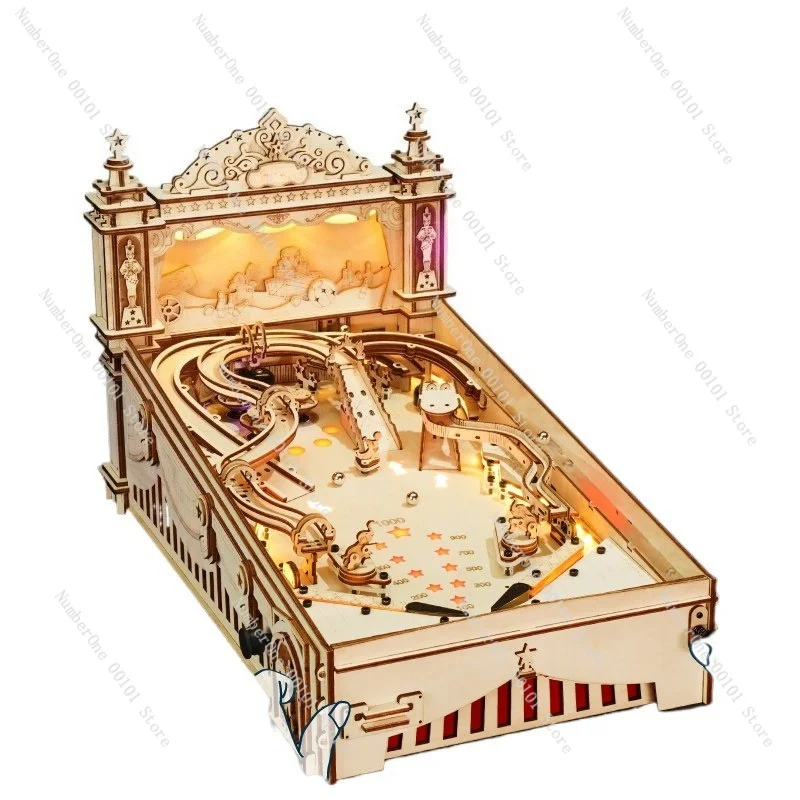 Retro Pinball Machine 3D Wooden Puzzle Mechanical Model Kit DIY Handmade Craft Desktop Decor Birthday Gift For Adults