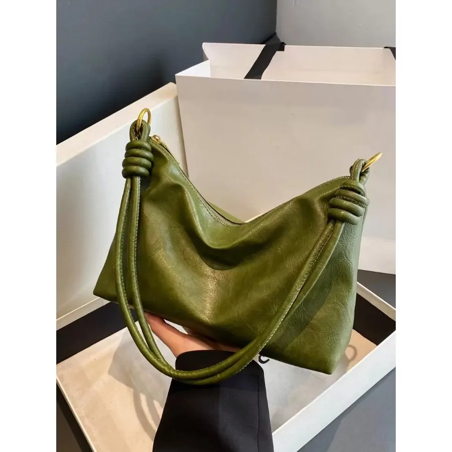 

Medium Hobo Bag Dark Green Minimalist Top Handle For Daily Vintage Soft Crossbody Bag Retro PU Shoulder Bag Women Fashion Handb