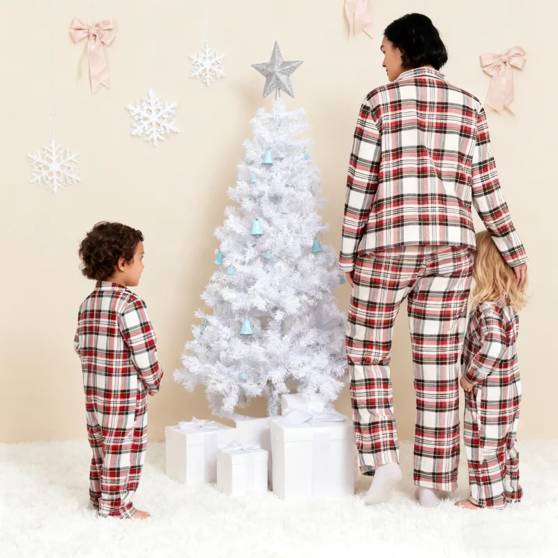 Christmas Matching Pajamas Set Plaid Print Adults Kids Matching Outfit Turn-down Collar Button Shirt+Trousers Pyjama Family Look