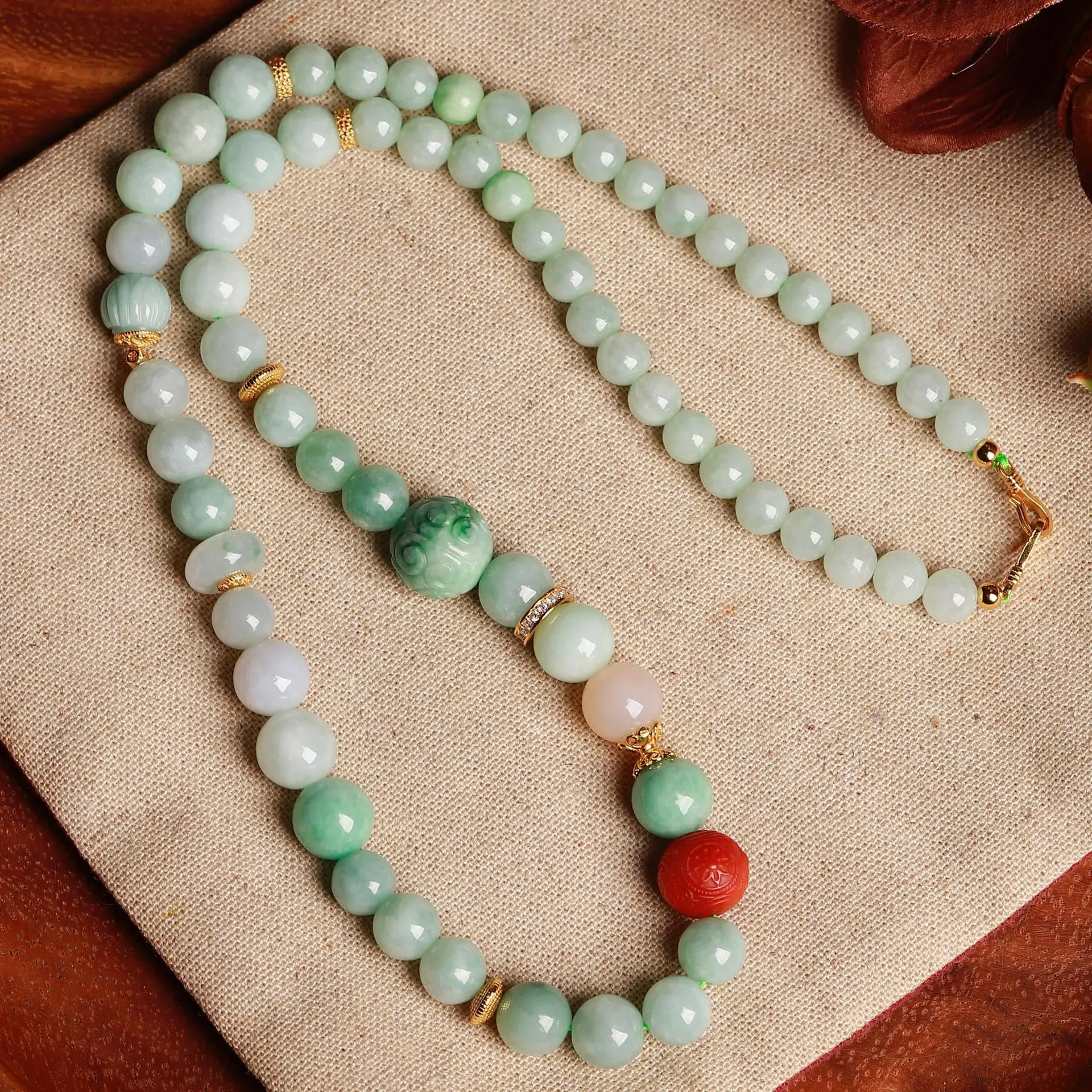 

Ожерелье из стерлингового серебра 925 пробы с жадеитовыми бусинами класса А, цепочка для свитера с разноцветными драгоценными камнями и красным агатом «Huiwen» с розовым опалом