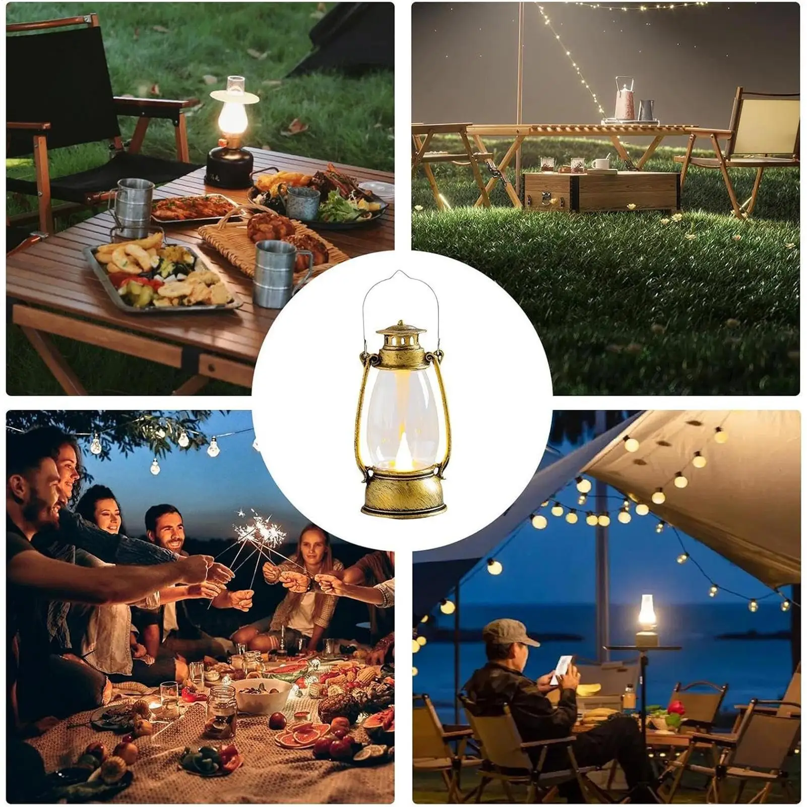 LED Camping Lantern Battery-Powered LED Flickering Flame Lamp Rustic Electric Lantern For Hiking Outdoor Fishing Backpacking