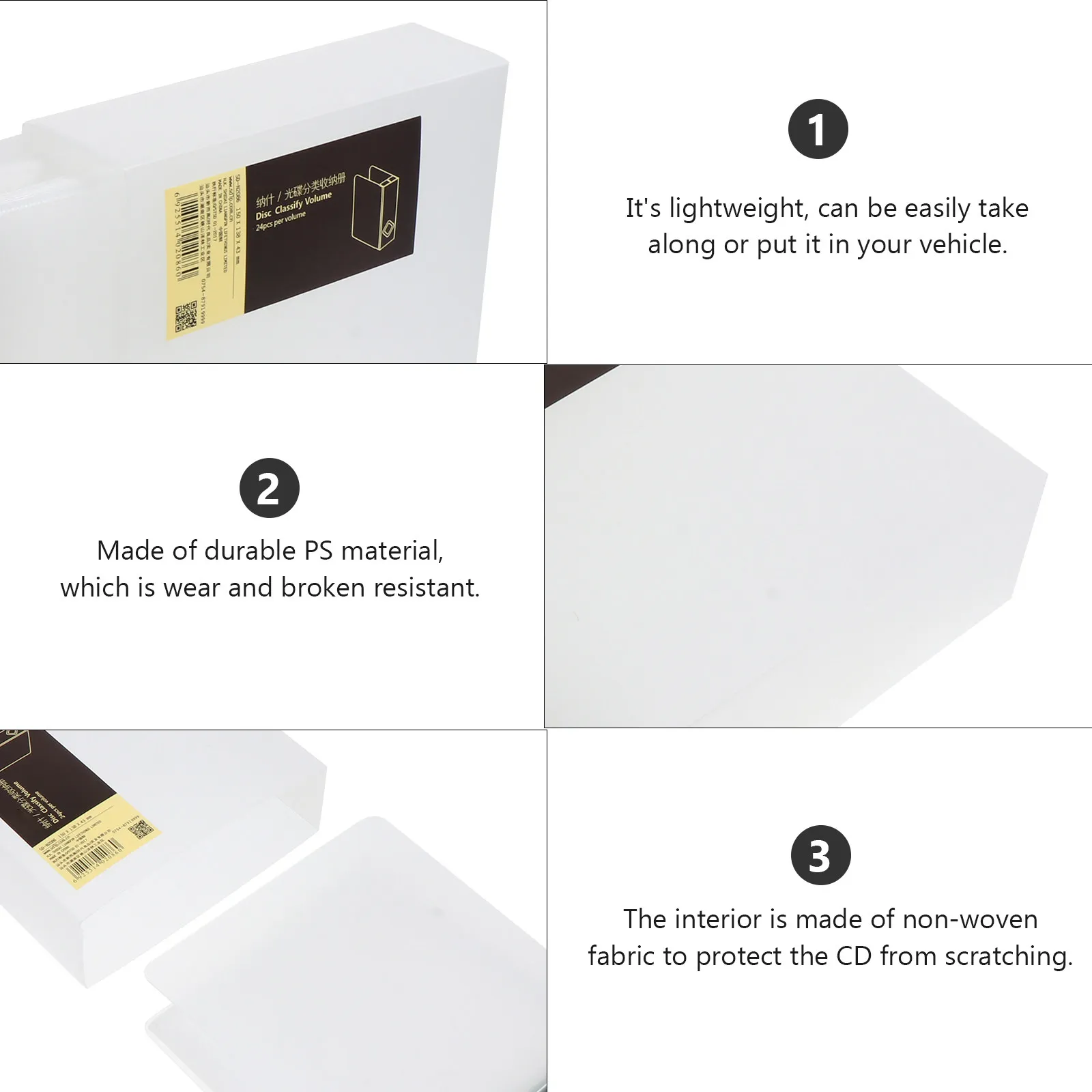 1Pcs Cd Optical Disks Storage Box 24 Capacity Plastic Case Non-Woven Interior Scratch Protection Stackable Replaceable Label