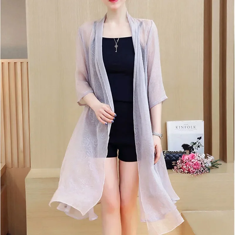 Thin Chiffon Windbreak 2023 New Womens Summer Outerwear Cardigan Loose Sunscreen Shawl Coat Air-Conditioned Shirt Elegant