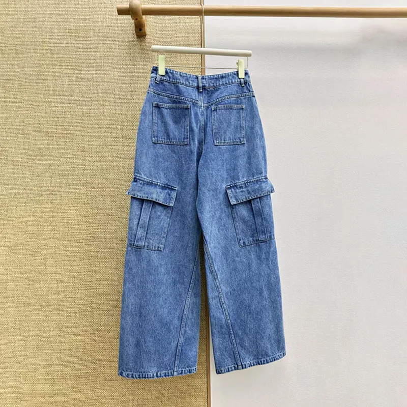 Women's jeans New low rise slim fit straight leg pants for summer 2026 pure cotton wide leg pants Multi pocket women's pants y2k