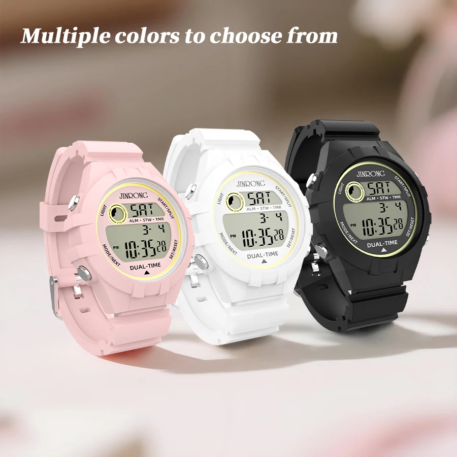 2025 Fashionable Women's Multifunctional Electronic Sports Watch, Waterproof 30M, Night Light Mode, Dual Time, Chronograph