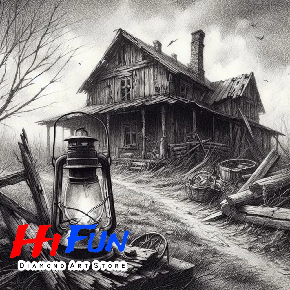 

DIY Diamond Embroidery Painting Rustic Log Cabin Wall Art Picture Rhinestones Abandoned Home Wilderness Poster Diamond Mosaic