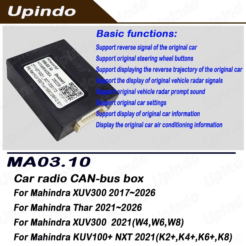 Car Android Head Unit Stereo Radio CAN Bus Adapter For Mahindra THAR KUV100+ NXT XUV300