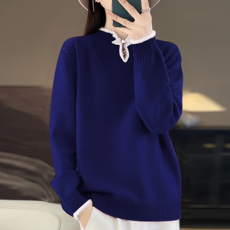 2024 autumn and winter thick cashmere sweater pullover sweater, wool knitted pullover sweater, Chinese style sweater