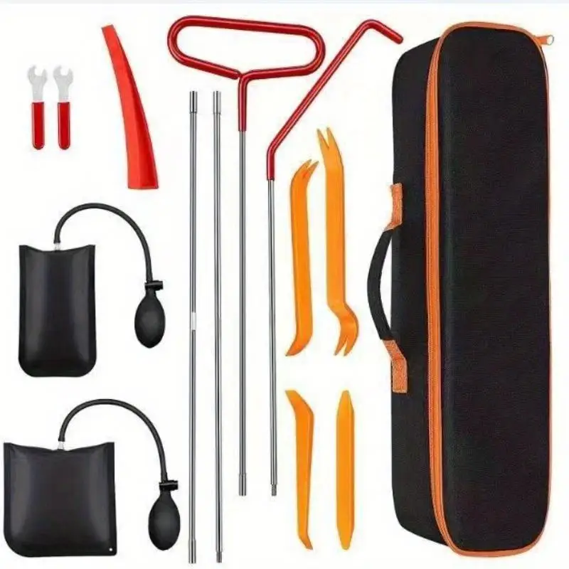 1set Ultimate Car Emergency Kit Heavy Duty Grabber Air Wedge Pump Non Marring Wedge Handy Carry Bag Roadside Safety Companion
