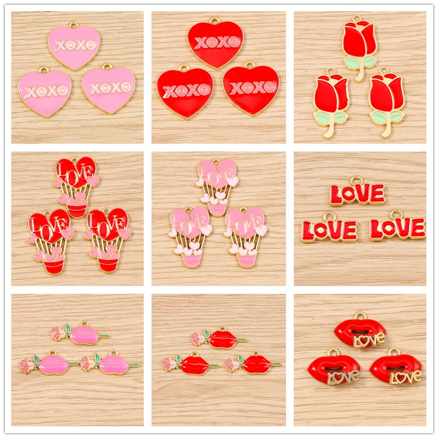 Tusember – pendentifs romantiques en forme de coeurs rouges XOXO, pour la fabrication de bijoux, boucles d'oreilles, colliers, porte-clés, DIY, 10 pièces, nouvelle collection