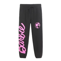 Pantaloni della tuta neri Barbie Cartoon Plus pantaloni da Yoga in velluto Y2K pantaloni Casual da donna con gamba morbida pantaloni larghi da donna per bambini