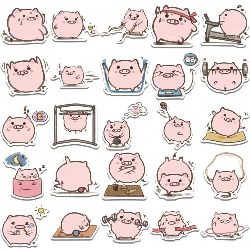 10/25/40PCS Cute Pink Pig Cartoon Stickers Animal Decoration Suitcase Scrapbooking Phone Laptop Stationery Funny Kid Toy Sticker