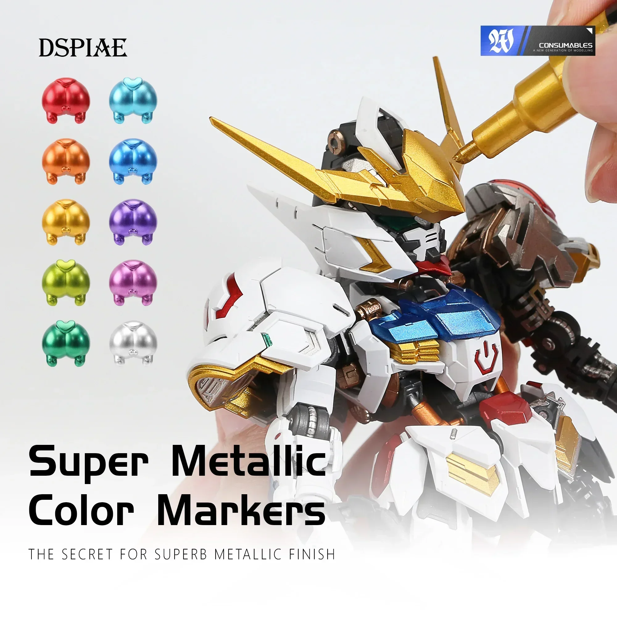 1/13PCS DSPIAE MKA 12 Colors Super Metallic Marker Brush Pen Water-based Soft Head for Gundam Mecha Model Making Hobby DIY Tool