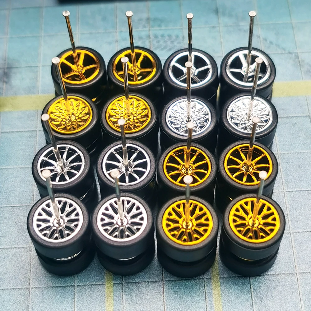 1/64 Wheels with Detachable Slick Rubber Tires Disc-shaped Spoke for Toy Model Cars Refiting Parts for Hotwheels (5 Sets)