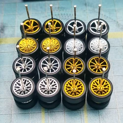 1/64 Wheels with Detachable Slick Rubber Tires Disc-shaped Spoke for Toy Model Cars Refiting Parts for Hotwheels (5 Sets)