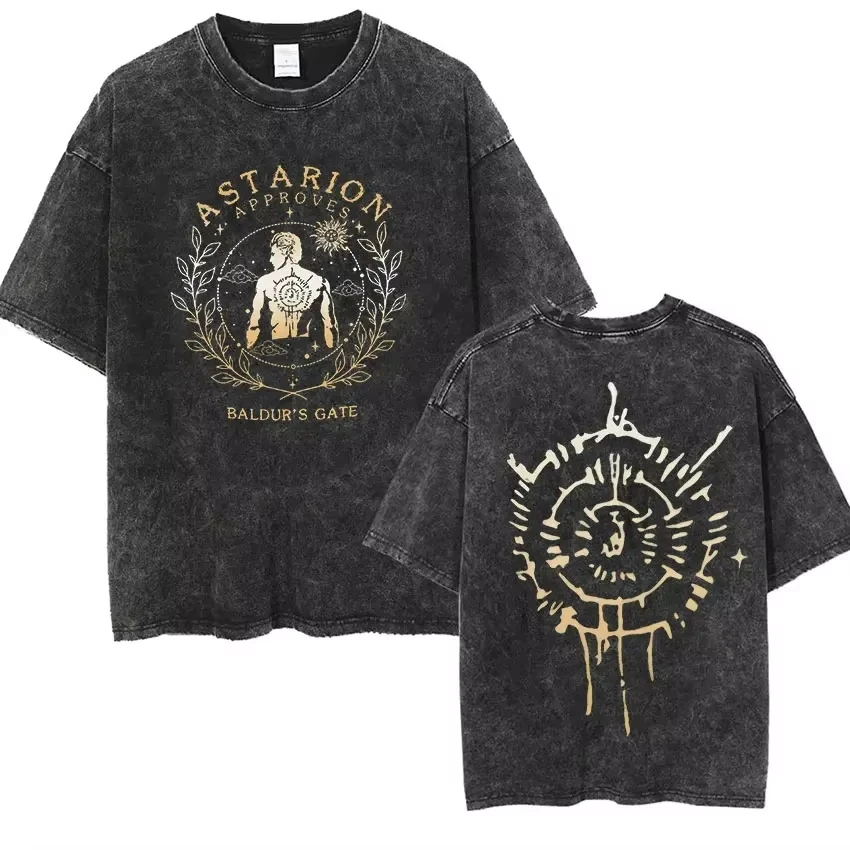 

2025 New Astarion Baldurs Gate 3 Vintage Washed T Shirts Men Women Retro High Quality Fashion T-shirt Aesthetic Tshirt