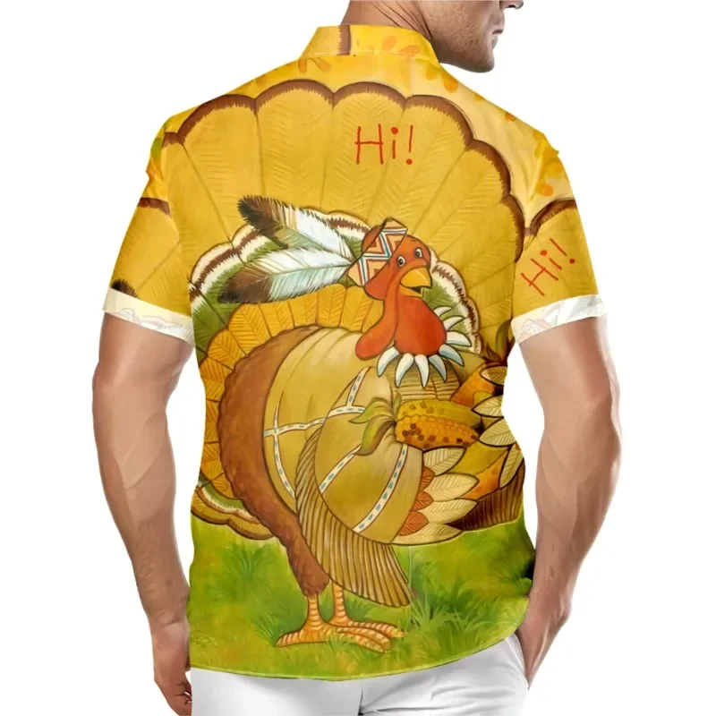 Thanksgiving Day Indian Turkeys Printed Chest Pocket Hawaiian Shirt Casual Daily Short Sleeve Shirt Clothing Tops