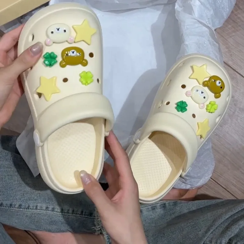 

Cute Rilakkuma Eva Thick-Soled Hole Shoes Kawaii Bear Summer Outdoor Non-Slip Beach Shoes Couple Sandals Gift