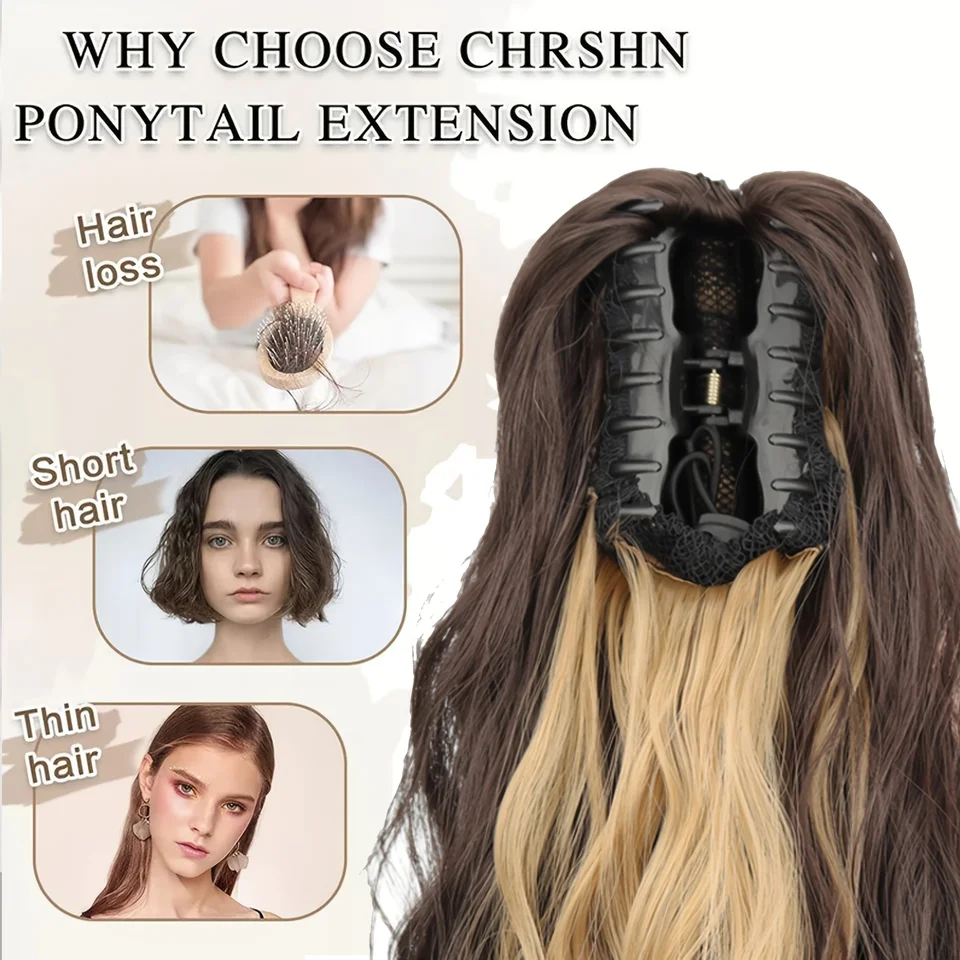 Extensiones de coleta con onda de agua, sintéticas, con clip de garra, 20 pulgadas, 8 colores, resistentes al calor, para mujer 4