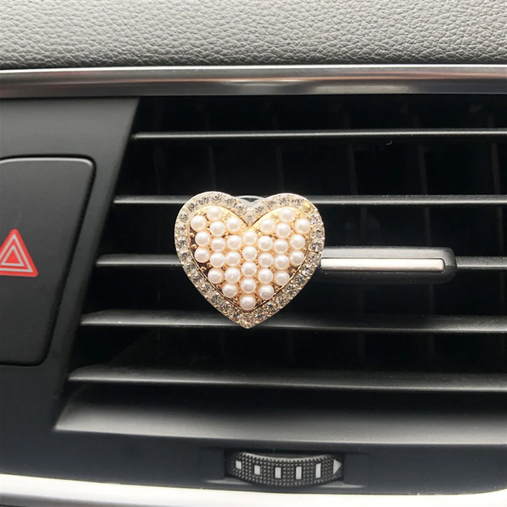

Silver Car Air Vent Diffuser Clip Heart Pearl Design Solid Perfume Aromatherapy Stone for Vehicle Interior Decoration Odor