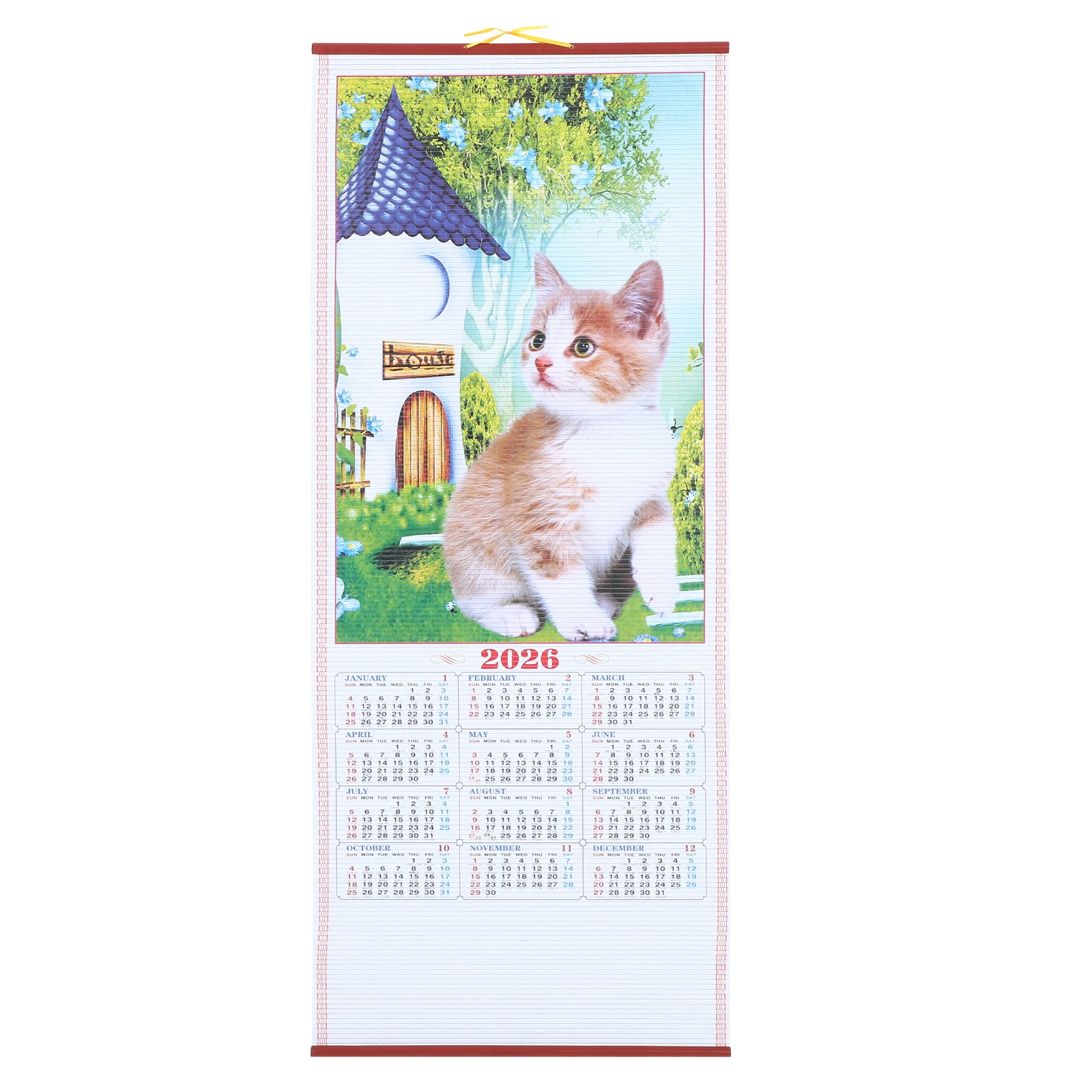 

2026 Horse Faux Rattan Hanging Scroll Calendar Chinese Wall Decor Office Living Room Aesthetic Lunar Year Schedule Tearable Wall
