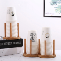 1pc Bamboo Wooden Cup Storage Rack Creative Round DIY Household Cup Holder For Disposable Paper Cup Counter Desktop Storage Rack