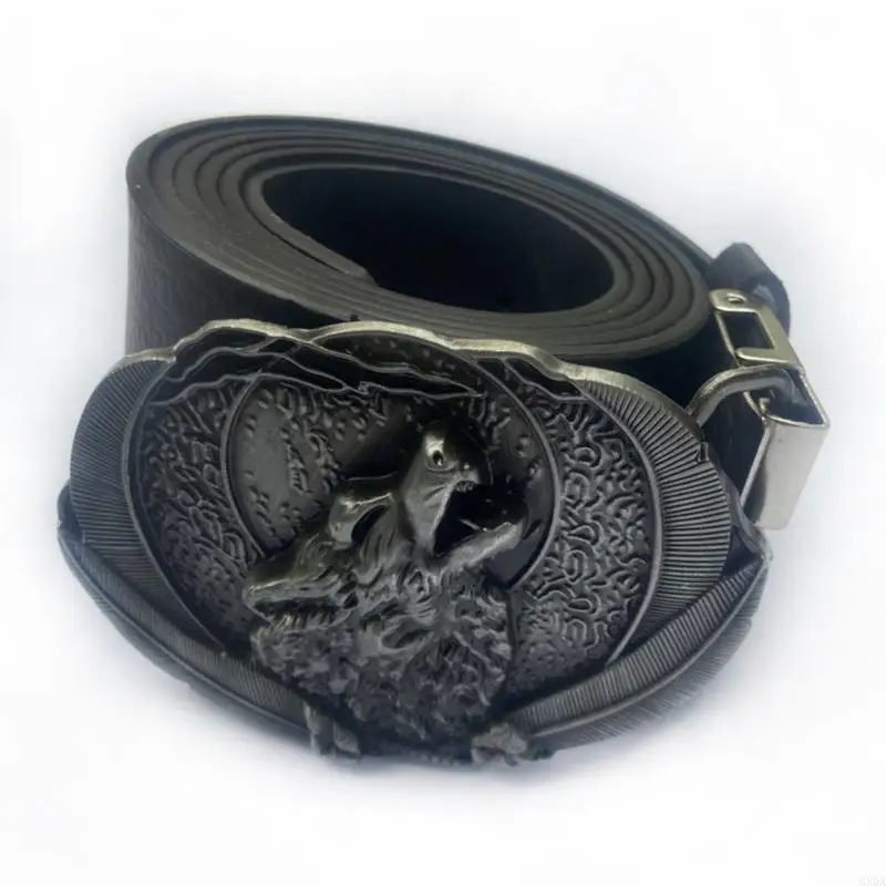 Vintage Wolf Belt Buckle for Jeans Pants Waist Belt Metal Clasp Buckle for Teens Boys Men Universal Cowboy Belt Buckle 6XDA