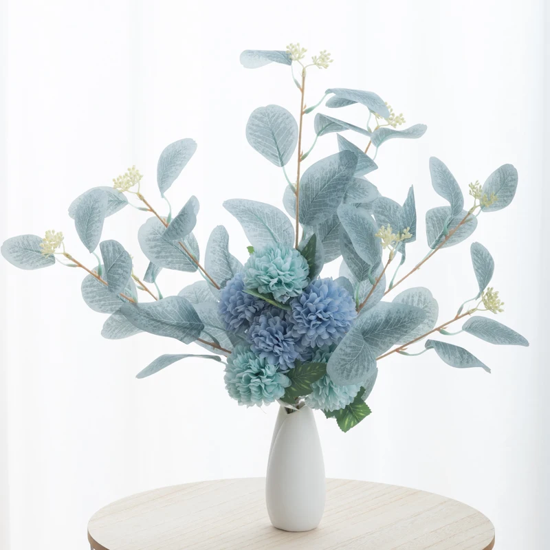 Artificial Flower White Fake Plants Blue Bride Bouquet Hydrangea Chrysanthemum Silk Floral For Vase Wedding Home Room Decoration